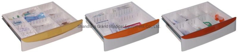 Grand Cheap Price ABS Plastic Medical Emergency Resuscitation Trolley, Clinical Medicine Treatment Cart with Drawers Wheels