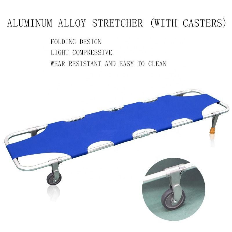 Rescue Stretcher with Wheels High Quality Litter Hand Frame Blue Aluminum Folding Stretcher