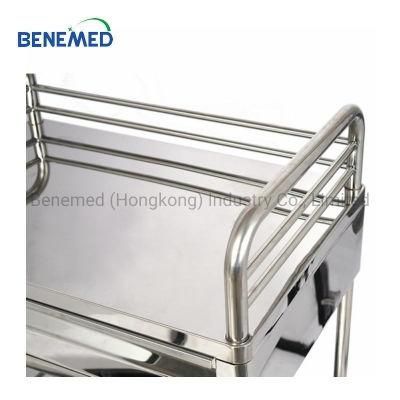 Two Layers with Drawer Stainless Steel Medical Mobile Trolley Cart