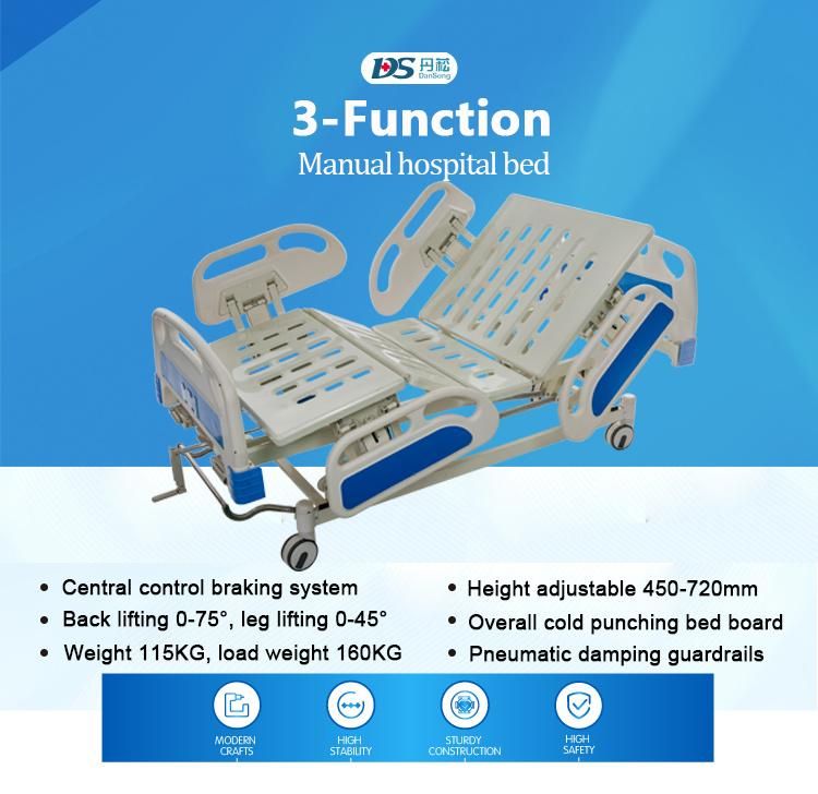 Low Price Three Functional Folding Medical Manual Hospital Bed