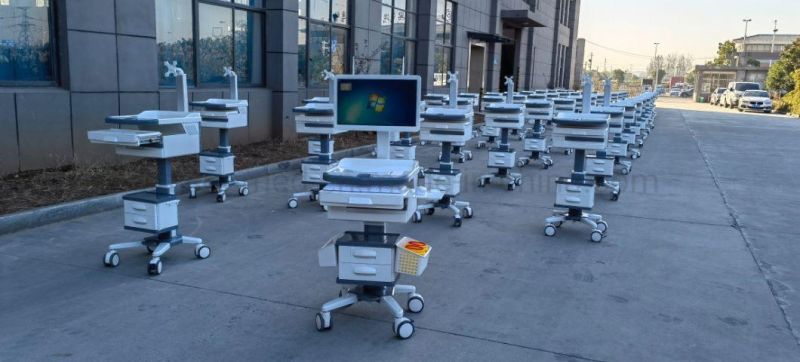 Mn-CPU001 Mobile Computer Cart Adjustable Height ABS Medical Cart Hospital Computer Trolley