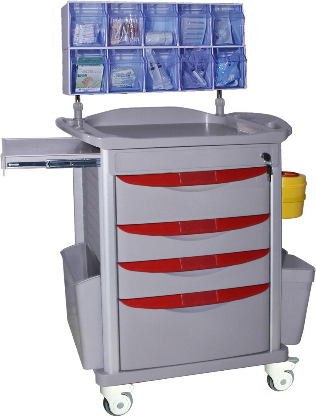 Mn-AC004 China Manufacture Movable ABS Medical Emergency Trolley