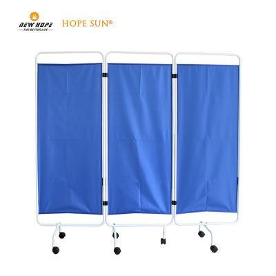 HS5706-3n Hospital Foldable Screen Medical 3 Folding Mobile Ward Furniture with Folded Curtain