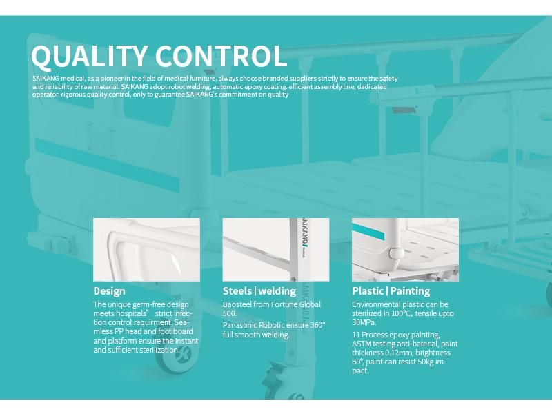 V2w5c Saikang Movable Stainless Steel Siderails 2 Cranks Multifunction Manual Clinic Hospital Bed with Wheels