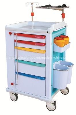 Grand Wm-Et1 Italian CE ISO FDA Approved Medical Equipment Hospital Furniture Emergency Cart with Defibrillator Shelf and Four Drawers