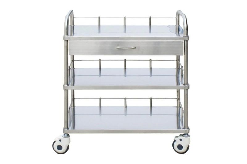 Hospital 304#Stainless Steel Three Shelves Medical Instrument Trolley