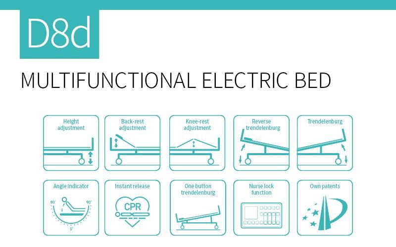 D8d Saikang Factory Safe Multifunction Foldable Clinic Hospital Bed Medical Patient Electric ICU Bed