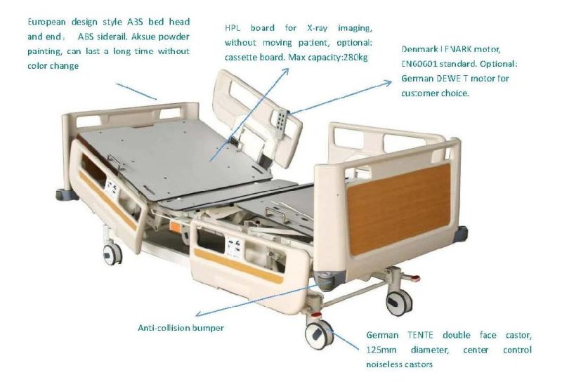 Electric Four Function Hospital Lifting Nursing Bed Medical ICU Bed with CPR for Hospital Furniture