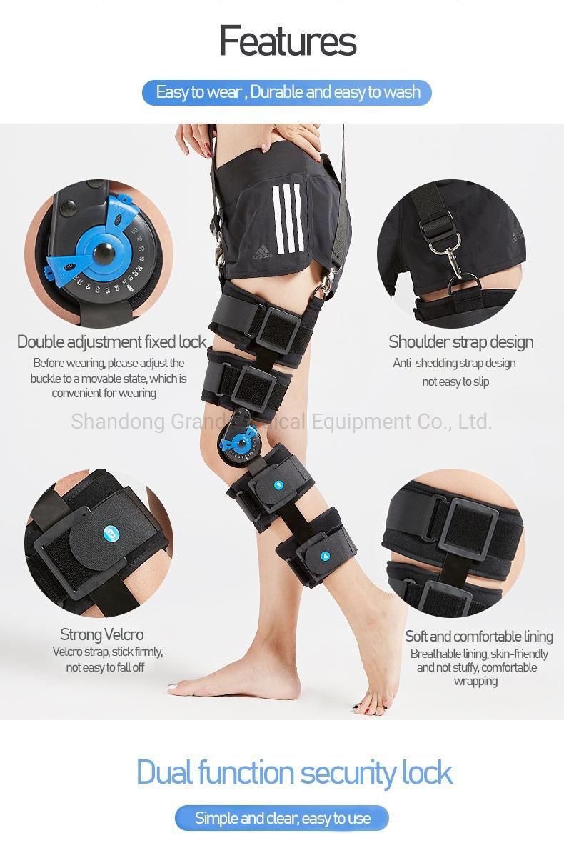 Hinged ROM Knee Brace Adjustable with Strap Medical Orthopedic Knee Support Stabilizer