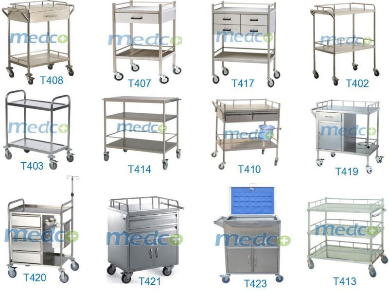 Hospital Stainless Steel Emergency Crash Cart Treatment Trolley for Patient