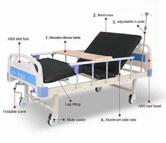 Manual Home-Care Bed Hospital Nursing Bed for Elderly with Two Functions for Medical Equipment