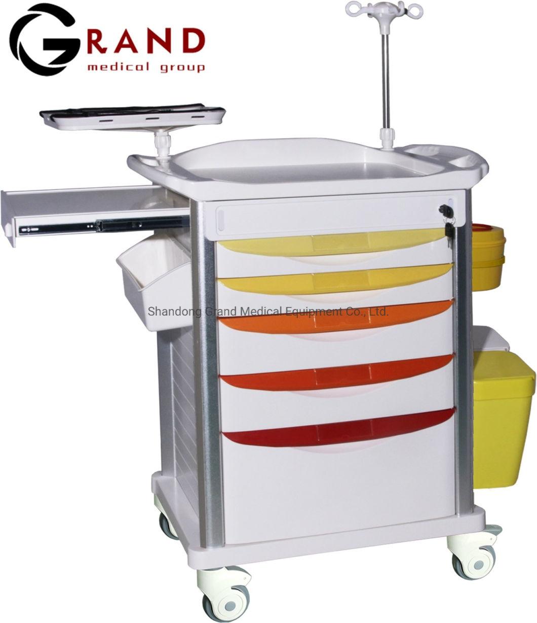 Medical Emergency ABS Clinical Medicine Treatment Cart Hospital Economic Treatment Trolley with Drawers Wheels