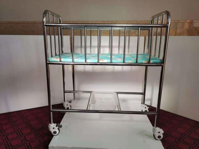 Best Selling Hospital Baby Cot Stainless Steel Baby Trolley Bedside New-Born Baby Bed