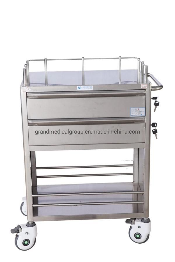 Medical Hospital Dressing Stainless Steel Trolley Surgical Trolley with Drawers