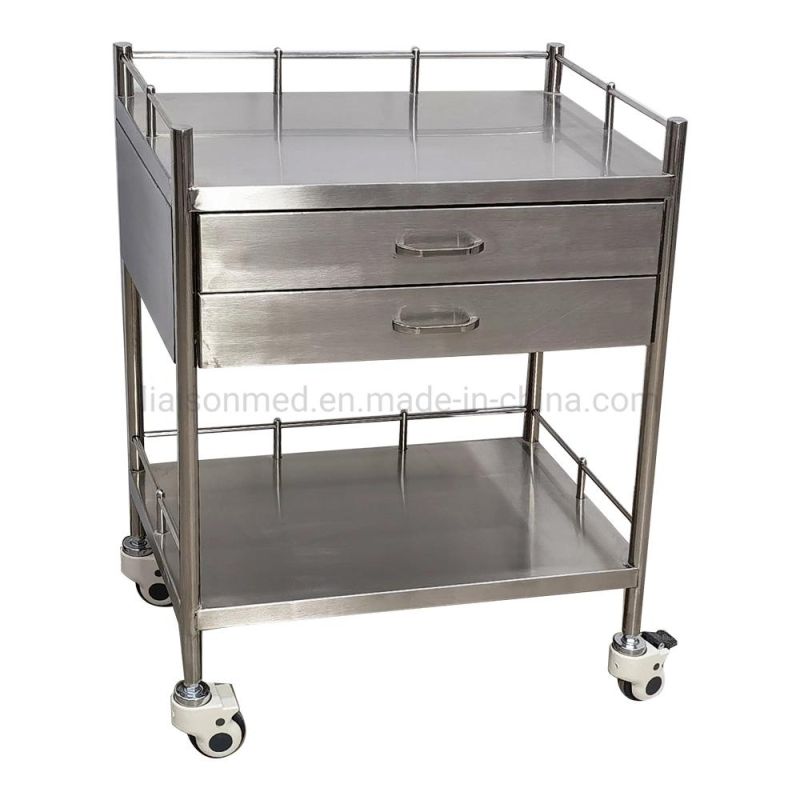 Mn-SUS050 Medical Portable Therapy Instrument Nursing Two Layer Treatment Trolley with Two Drawers