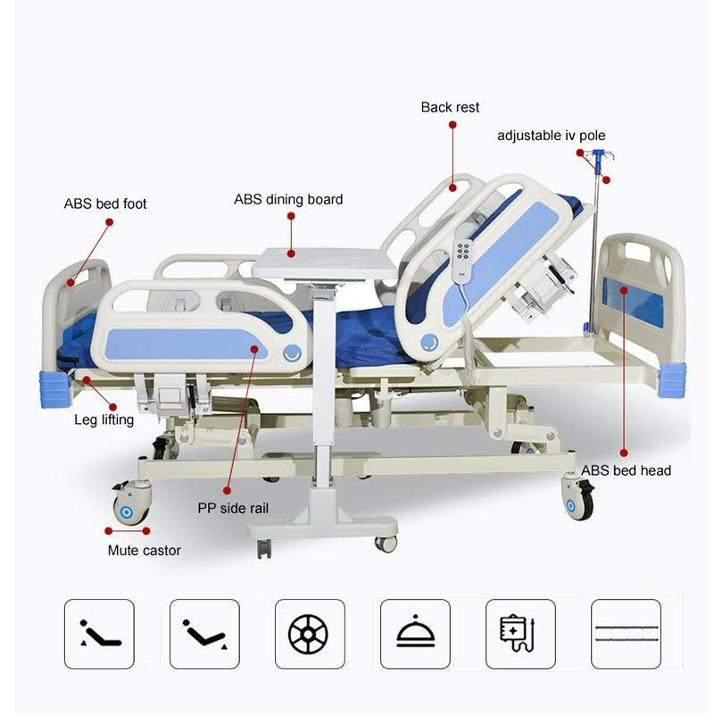 Medical Equipment ICU 4 PCS PP Side Rail Side Pedal Three Motor Function Electric Hospital Hospital Bed for Patient Furniture