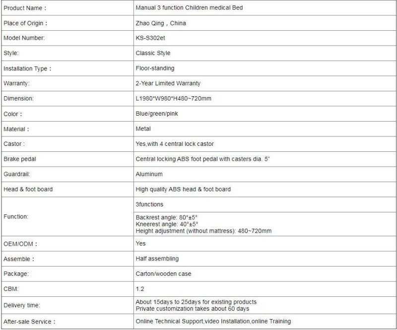 Hospital Furniture Medical Children Beds 3 Cranks Manual Hospital Bed