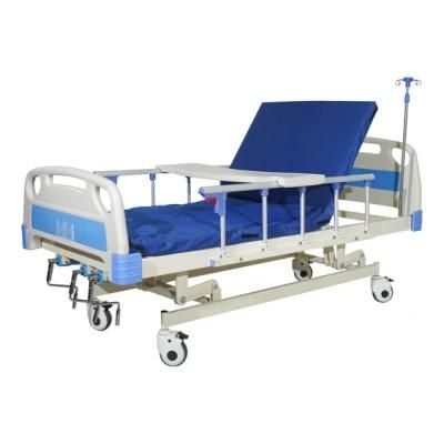 Casters 3 Crank 3 Function Foldable Clinic Furniture Metal Medical Nursing Adjustable Manual Patient Hospital Bed