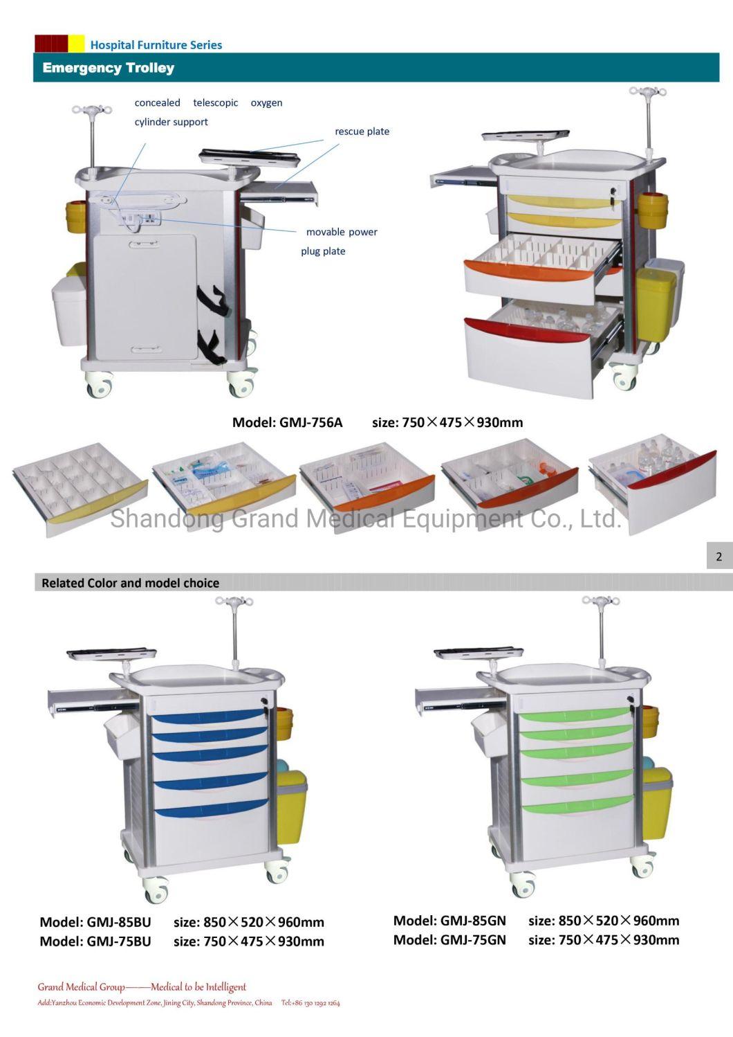 China Mobile Medical Trolley Medical Emergency Hopital Cart Modern Design ABS Material with Casters Hospital Furniture in Stock