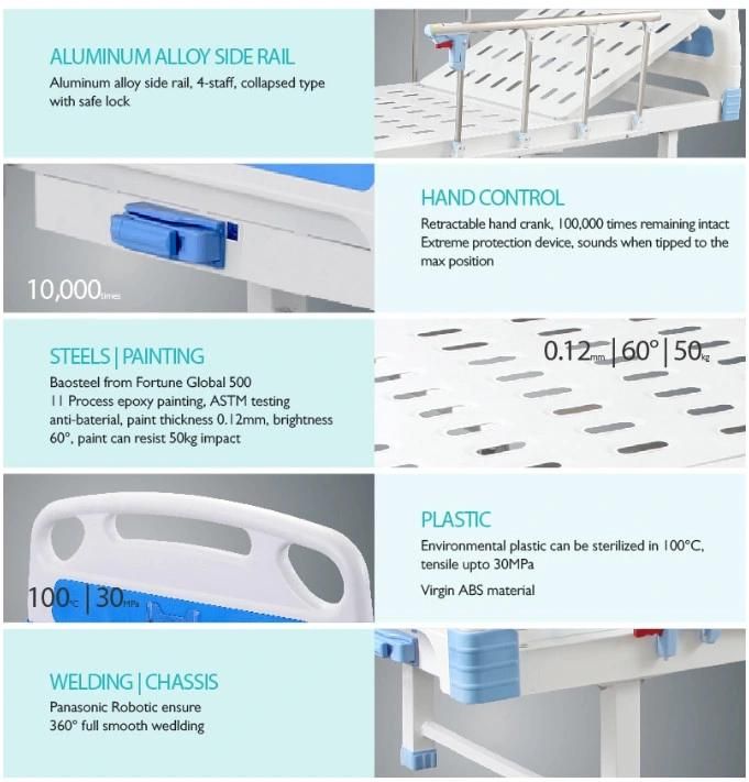 Detachable Bedside and Tailstock Hospital Manual Bed for Patient