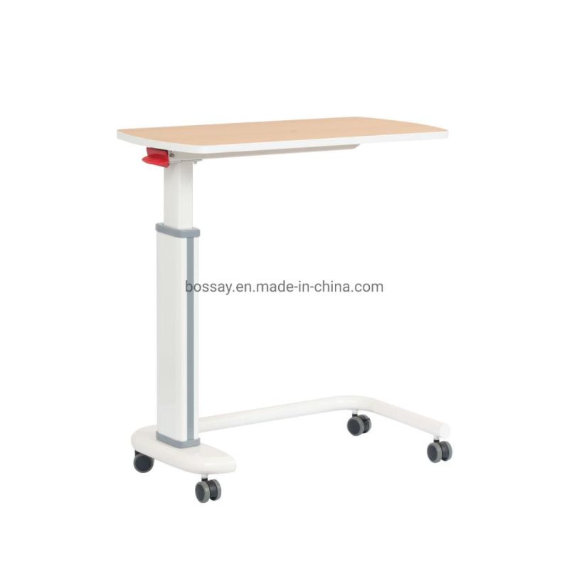 Adjustable Mobile Laptop Cart Medical Equipment Nursing Movable Wood Over Bed Table, Hospital Furniture Patient Eat Dining Desk U Base