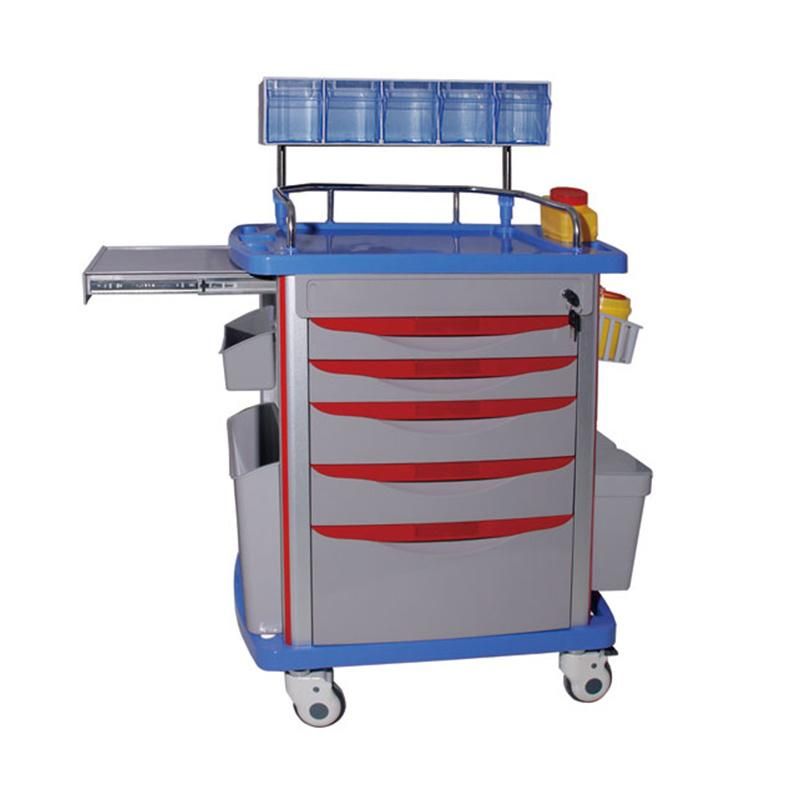 Plastic Emergency Trolley Dressing Medical Resuscitation Crash Cart Trolley with Casters