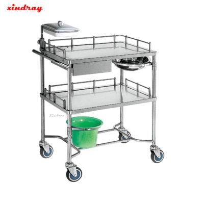 Hospital Stainless Steel Infusion Treatment Cart Trolley with Three Drawers