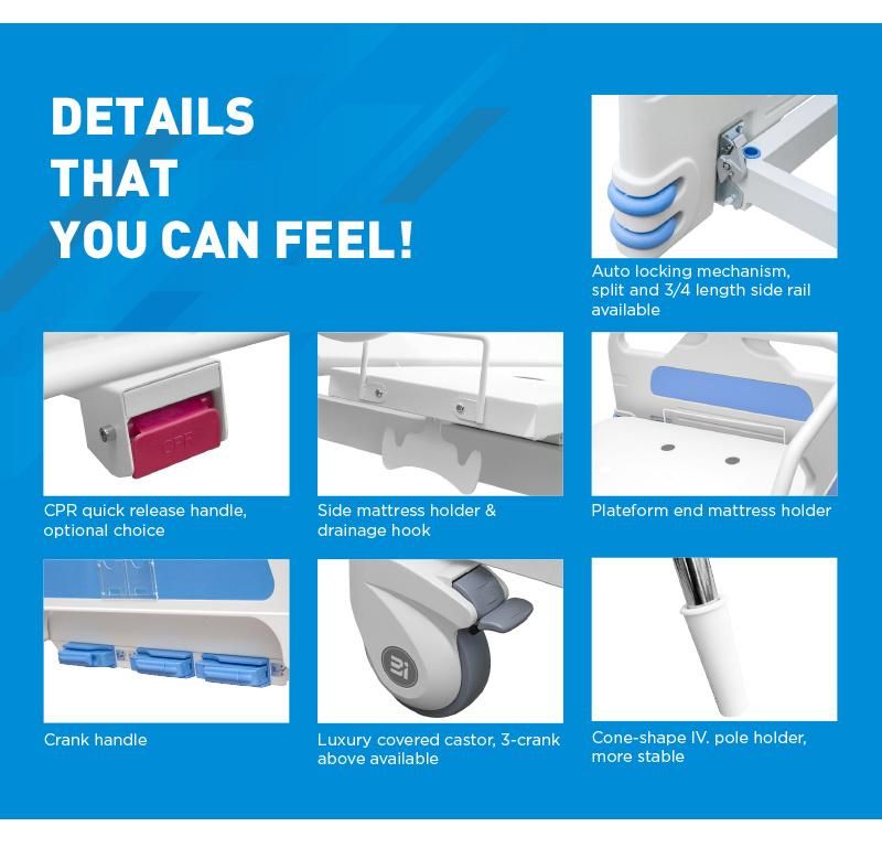 Manual 3 Cranks Hospital Beds Simple Beds for Patient Care