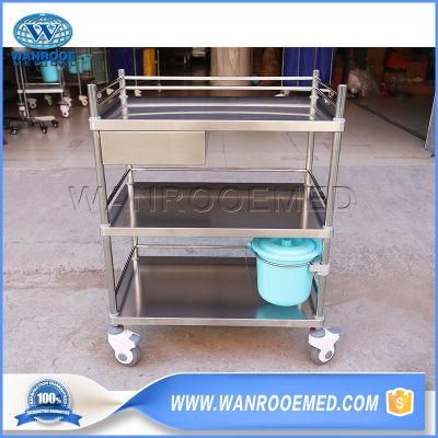 Bss304 Three Shelves Medical Stainless Steel Surgical Instrument Dressing Nursing Treatment Trolley
