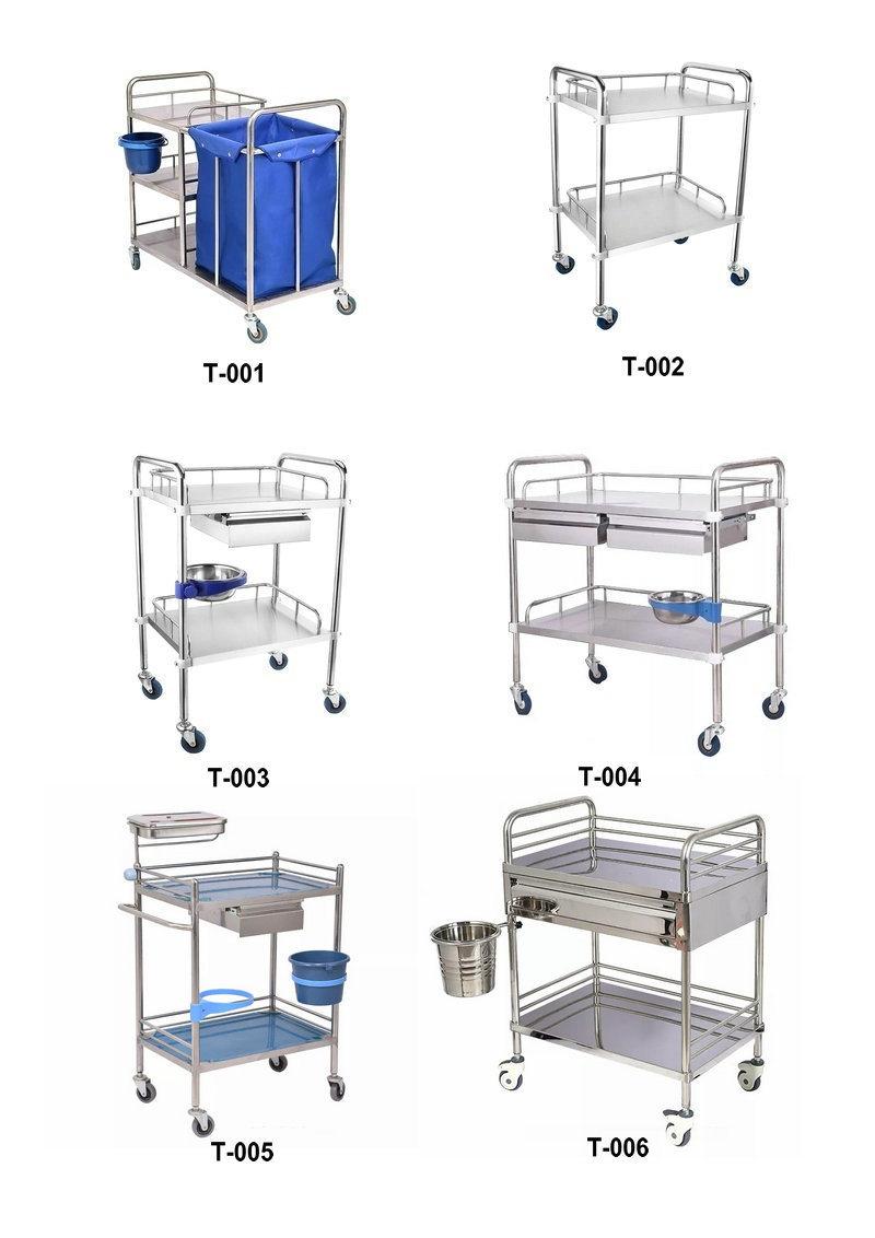 High Quality 304 Medical Stainless Steel Instrument Trolley for Hospital