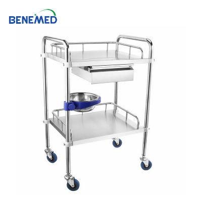 High Quality 304 Medical Stainless Steel Instrument Trolley for Hospital