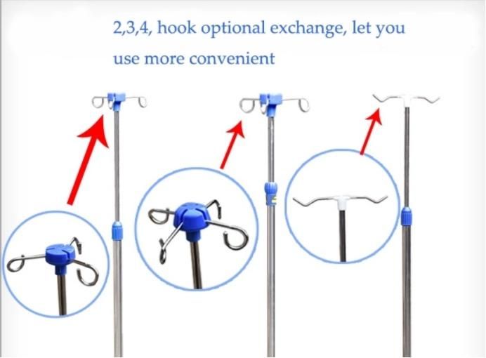 Medical Infusion Stand Manufacture Height Adjustment Stainless Steel Hospital IV Stand with Tray