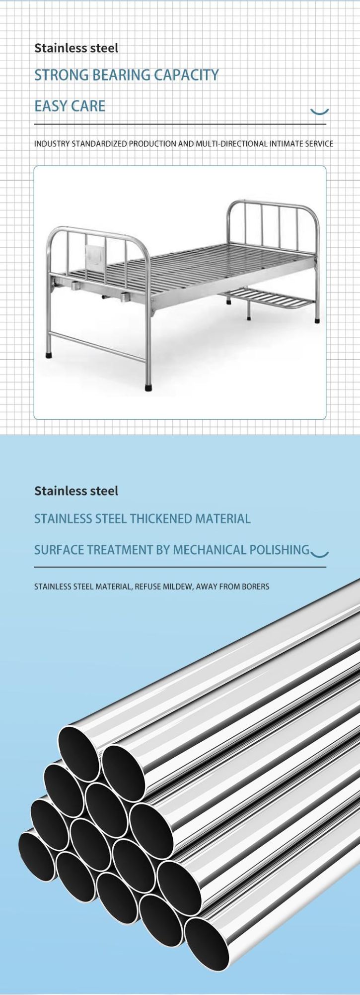 Stainless Steel Bed Manual Sickbed (stainless steel headband double rocker)