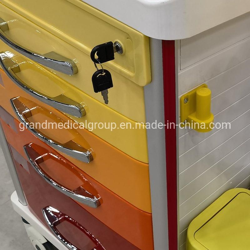 Factory Price Hospital Furniture Procedure Portable Drugs ABS Plastic ICU CPR Resuscitation Crash Cart Medical Emergency Trolley