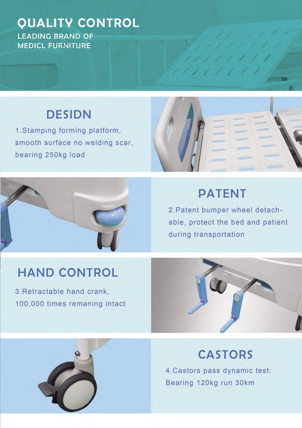 Medical Equipment Two Function Manual Hospital Bed ABS Head Aluminium Folding Siderails