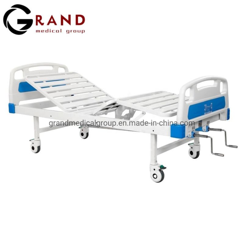Max Loading 250kg Hospital Medical Nurse Patient Bed ABS Manual Foldable Bed with Bedside Cabinet and Mattress and Infusion Stand