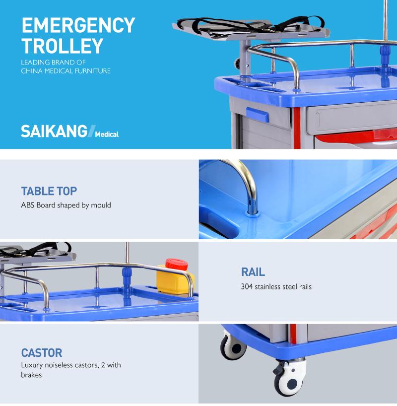 Skr054-Et ABS Hospital Medical Emergency Medicine Nursing Treatment Trolley Equipment with Drawers