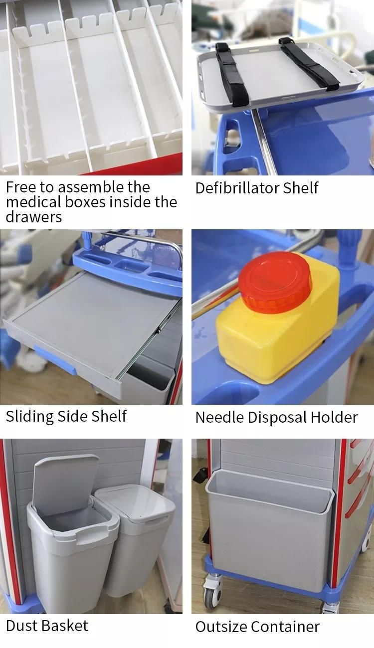 Hospital Furniture ABS Plastic Anesthesia Medicine Medical Cart Emergency Treatment Trolley
