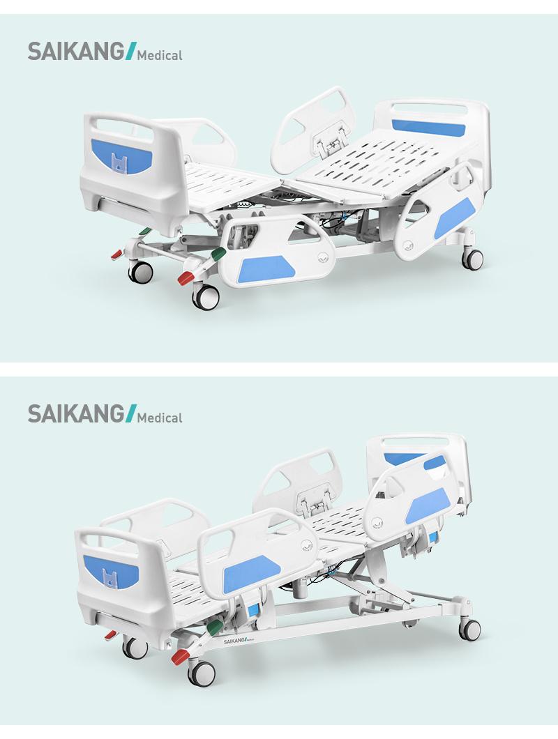B6e Saikang Wholesale 3 Function Foldable Medical Clinic Patient Bed Electric ICU Hospital Bed with Wheels