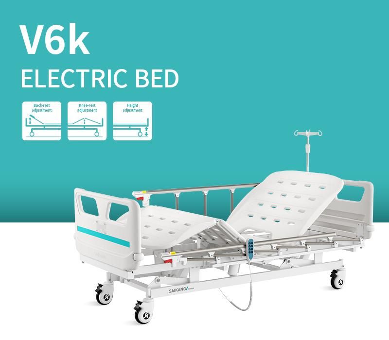 V6w5c Saikang Movable Stainless Steel Siderails 3 Function Foldable Clinic Electric Patient Hospital Bed with Infusion Pole