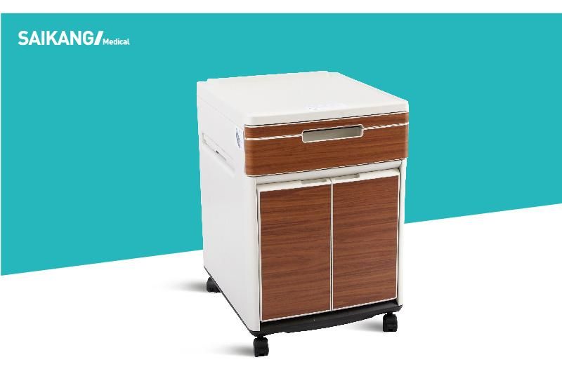 Sks013-1 Movable Medical Room Furniture ABS Plastic Steel Hospital Storage Bedside Table with Casters