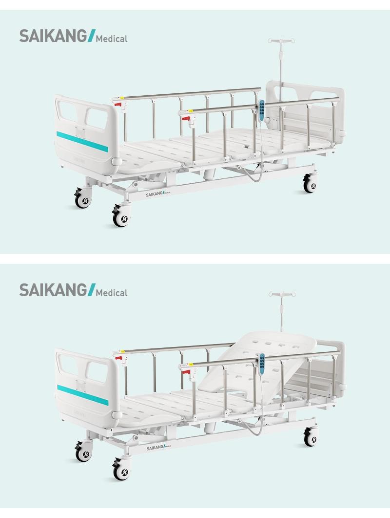 V6K5c Saikang Factory Wholesale Aluminum Siderails 3 Function Metal Medical Electric Hospital Bed with Infusion Pole