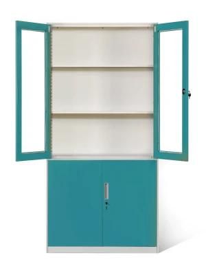 Metal Steel Storage Cabinet with Glass Door and Shelves