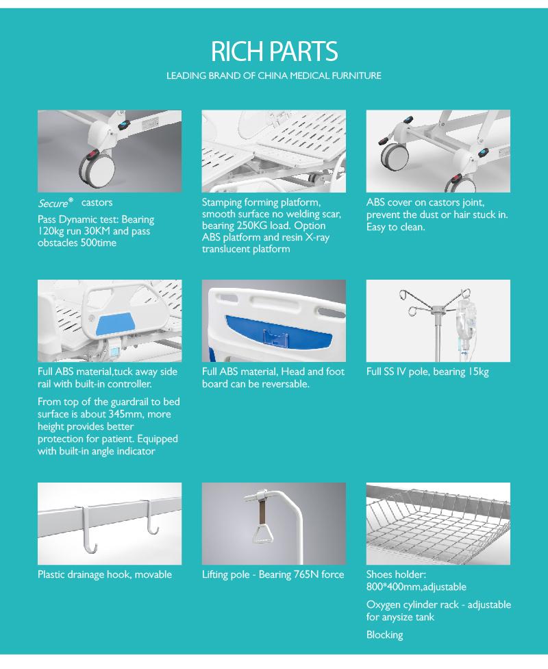 B5e8y-Sh Specifications of Hospita Automatic Electric 3 Functions Bed with Casters Manufacturer