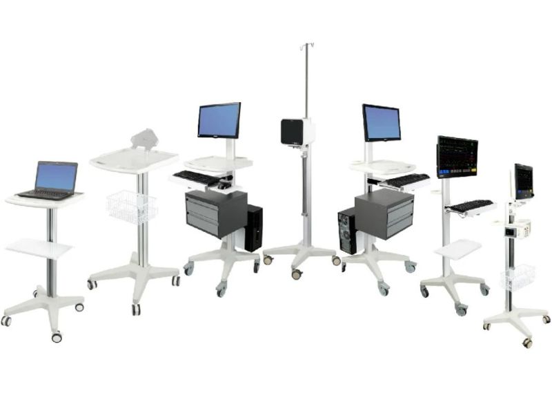 Custom Hospital Telemedicine Computer/Laptop/Tablet/Ultrasound/ECG/Ventilator/Patient Monitor/Syringe Pump/Infusion Pump Mobile Medical Trolley/Roll Stand/Carts