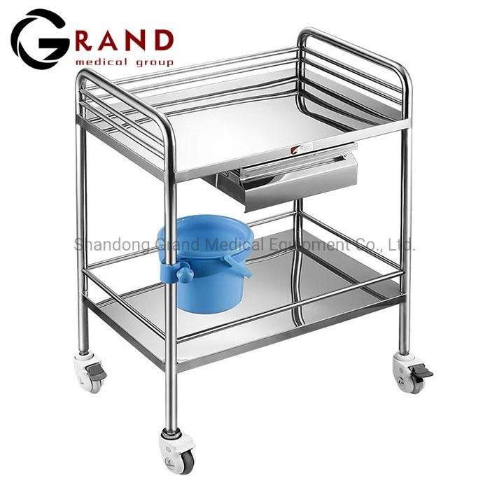 High Quality 304 Stainless Steel International Standard Medical Hospital Cart Instrument Trolley with Brushed Stainless Steel Plate