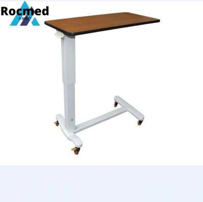 MDF Surface Hi-Low Adjustable Bedside Dining Gas-Spring Laptop Overbed Table for Patient