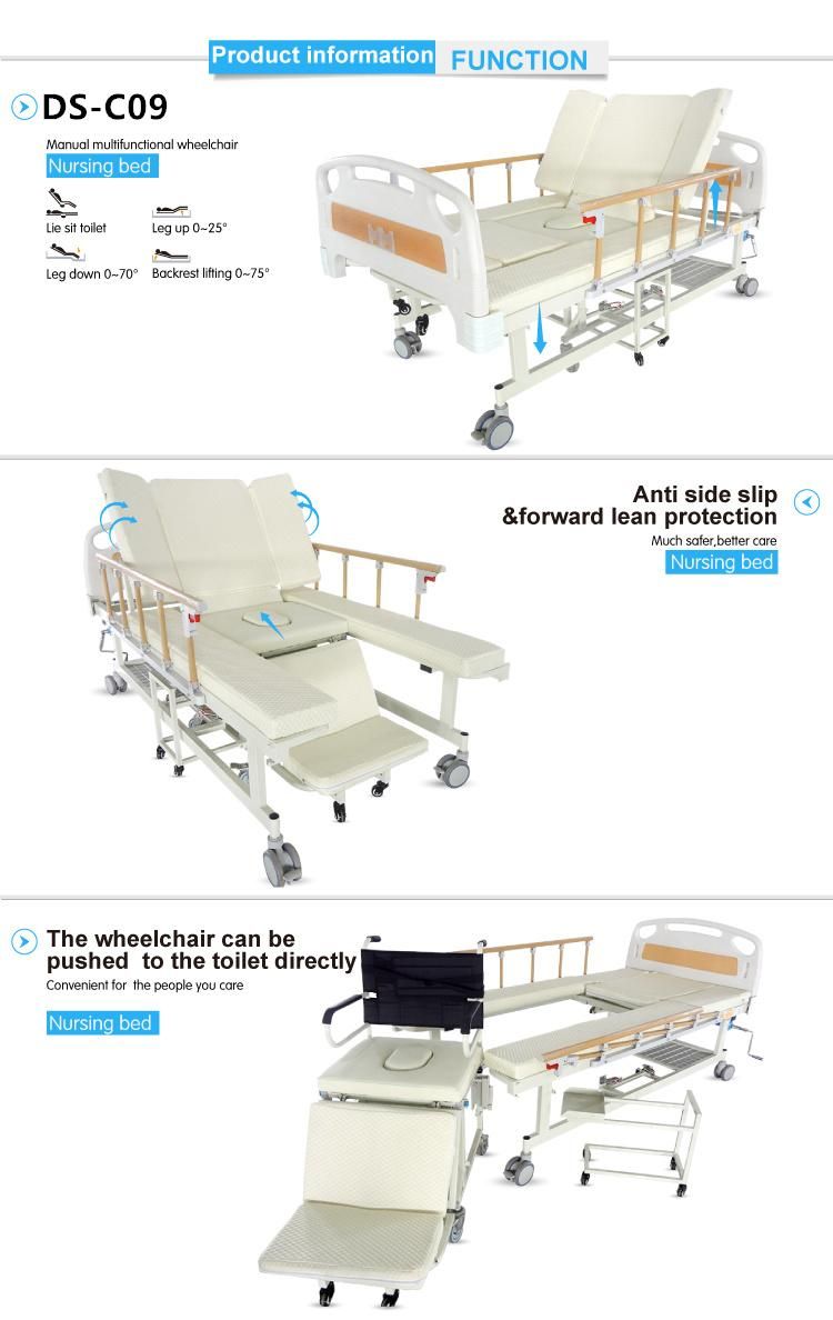 5 Functions Hospital Equipment Nursing Bed with Wheelchair for Patients