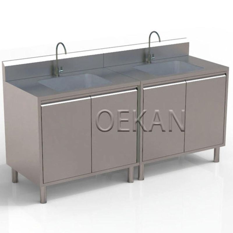 Contemporary Hospital Furniture Stainless Steel Washing Trough Scrubbing Sink with Cabinet