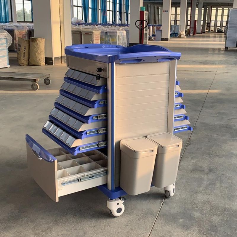Hospital Patient Medical ABS Emergency Trolley Machine Medicine Cart with Drawers Wheels